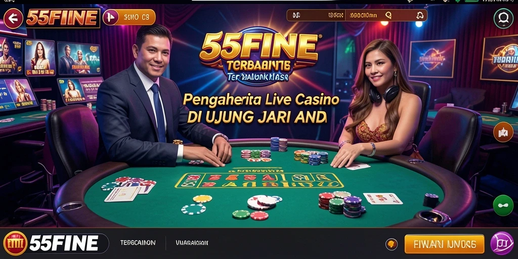Screenshot gameplay 55FIVE yang menampilkan dealer langsung dan permainan aktif.