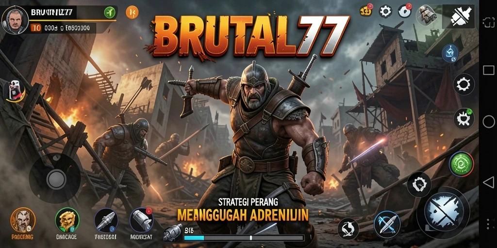 Tangkapan layar gameplay BRUTAL77 yang menunjukkan strategi pertempuran.