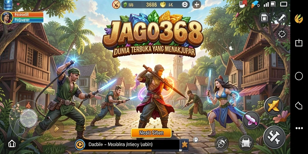 Tangkapan layar permainan JAGO368 dengan pemandangan epik dunia terbuka.
