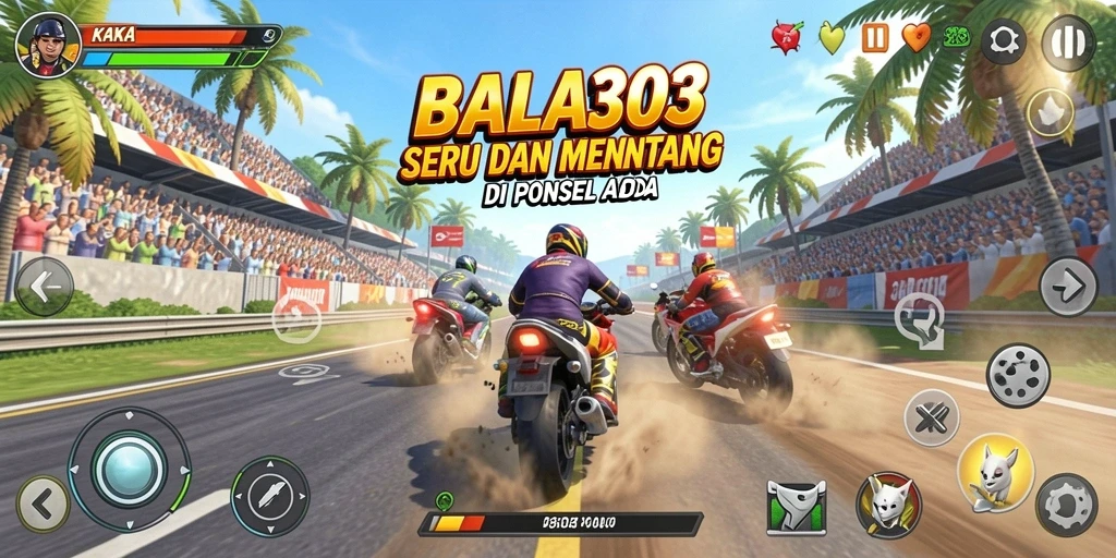 Tampilan gameplay KAKA303 yang seru saat balapan di lintasan.