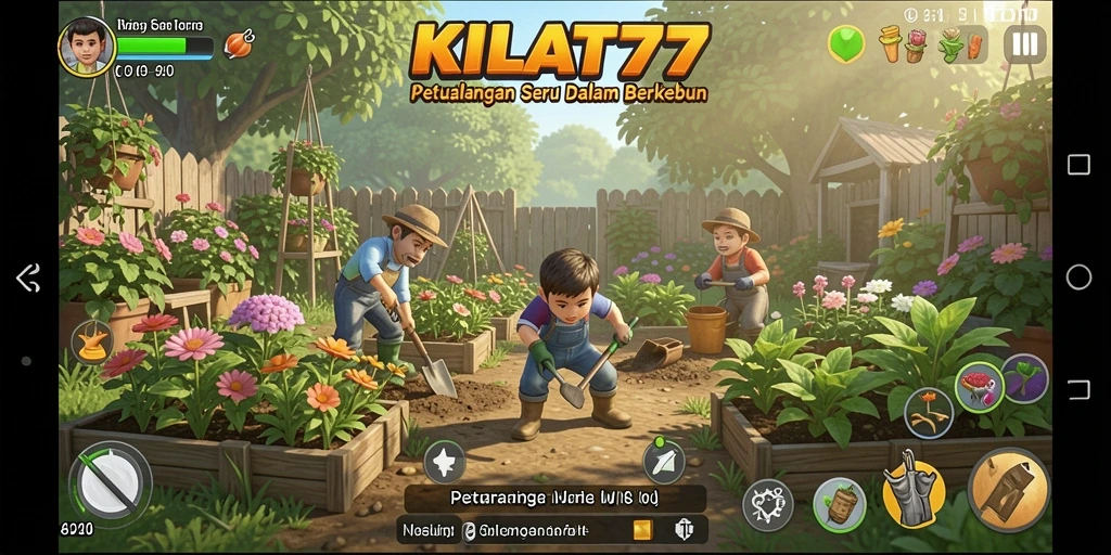 Screenshot gameplay KILAT77 menampilkan aktivitas berkebun yang seru.