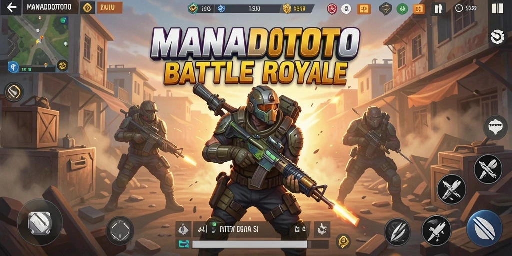 Tangkapan layar gameplay MANADOTOTO yang menampilkan aksi seru Battle Royale.