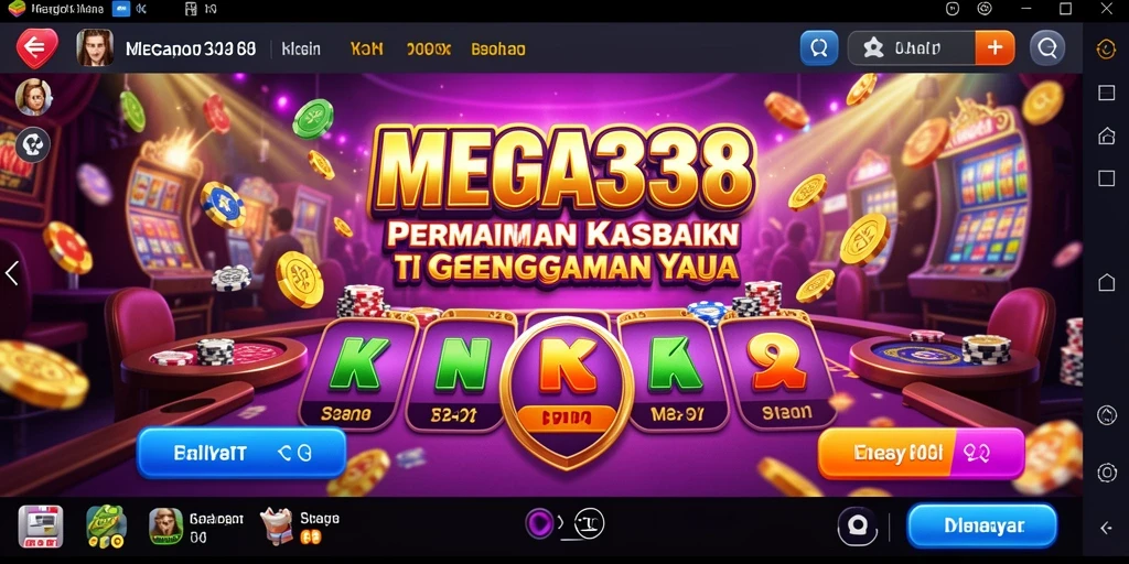Tampilan utama aplikasi MEGA338 dengan beragam permainan Kasino yang mengasyikkan.