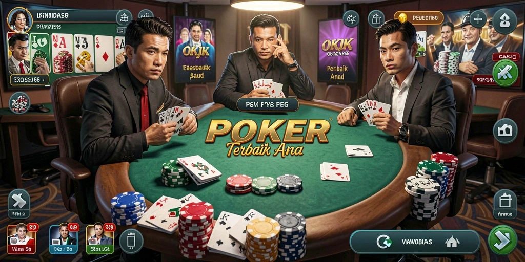 Tampilan screenshot gameplay menarik dari OKJK yang menunjukkan aksi Poker.