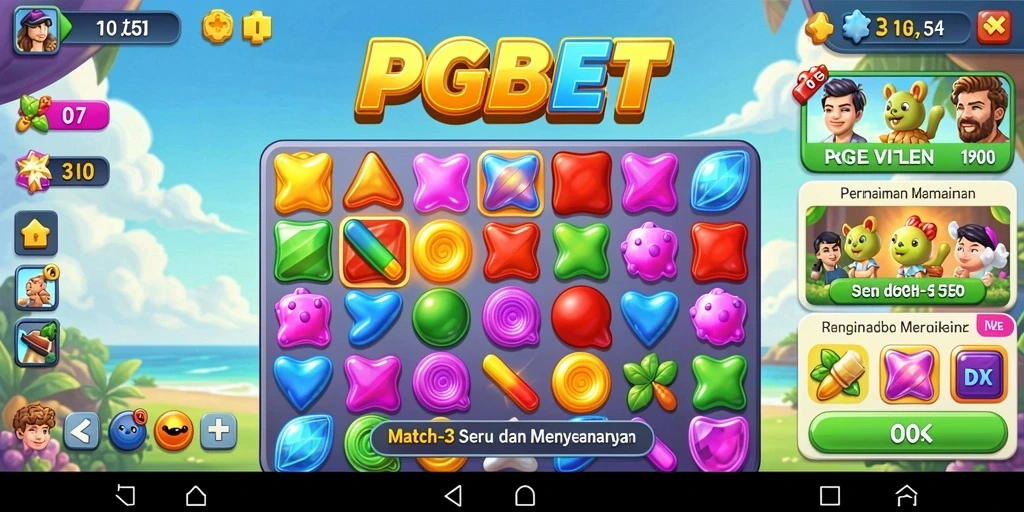 Tampilan gameplay seru PGBET yang penuh warna di level Match-3.