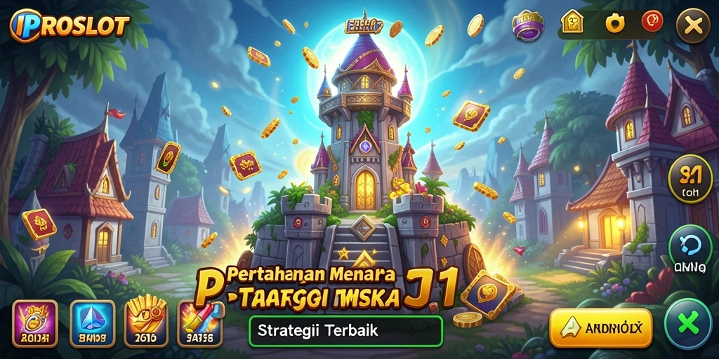 Screenshot utama PROSLOT menampilkan gameplay Tower Defense yang mendebarkan.