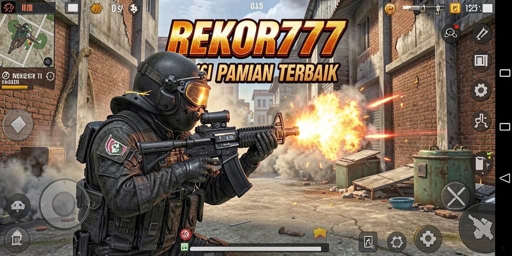 Tampilan gameplay seru dari REKOR777 yang menunjukkan pertempuran TPS.