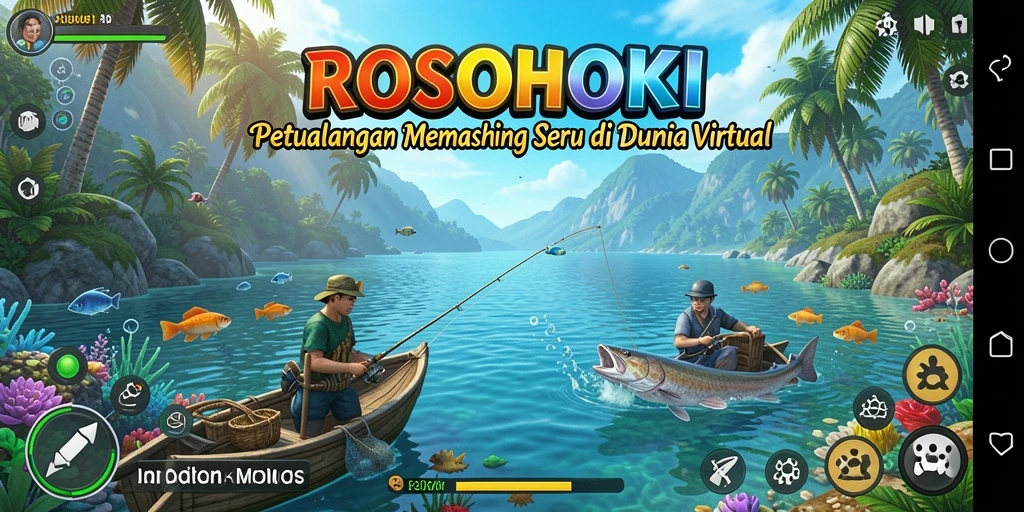 Screenshot utama ROSOHOKI menampilkan momen memancing yang seru dan mendebarkan.