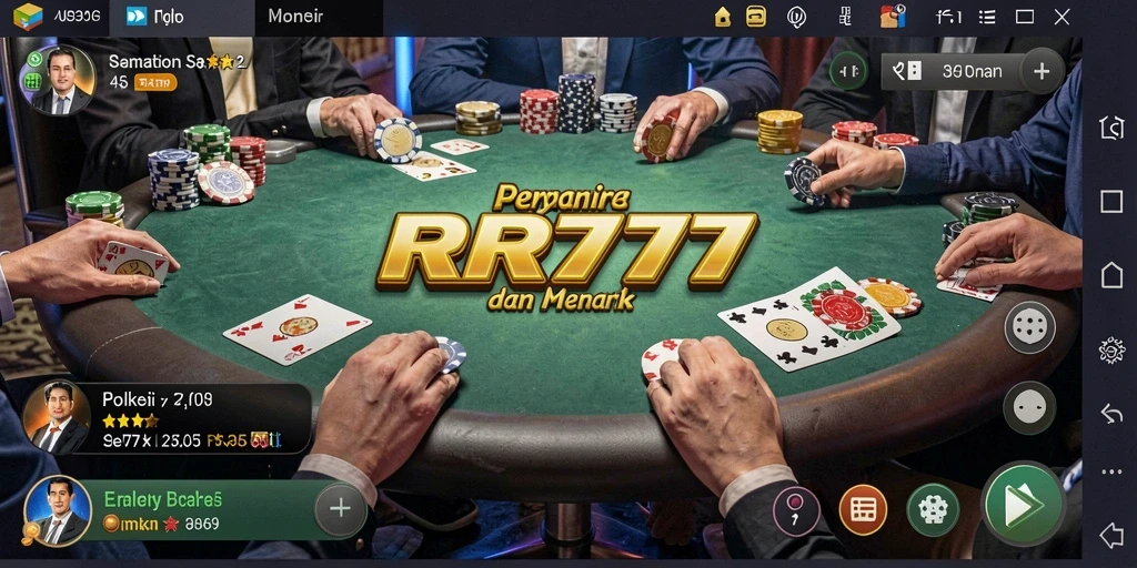 Tangkapan layar gameplay Poker di RR777 menunjukkan aksi intens di meja.